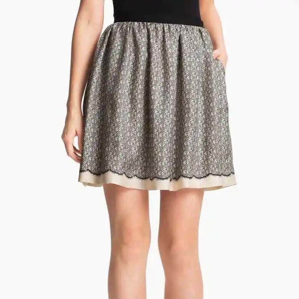 miss wu silk geometric squiggle skirt womens Size 10
